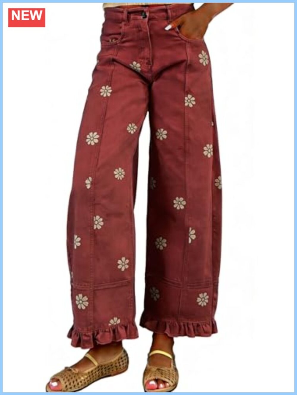 Barrel Jeans Women Floral Print Wide Leg Y2K Patchwork Baggy Boyfriend Denim